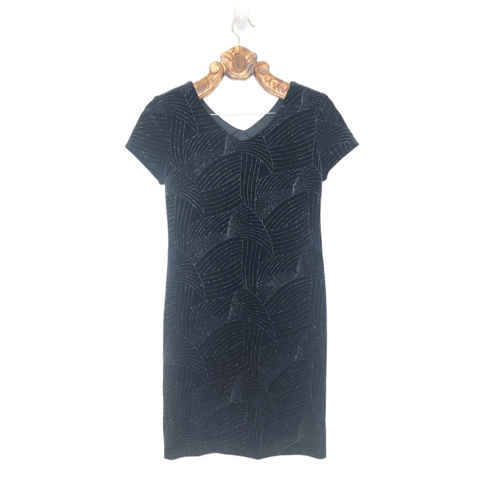 Teddi Evening Little Black Dress Velvet Sparkle Bodycon V Neck